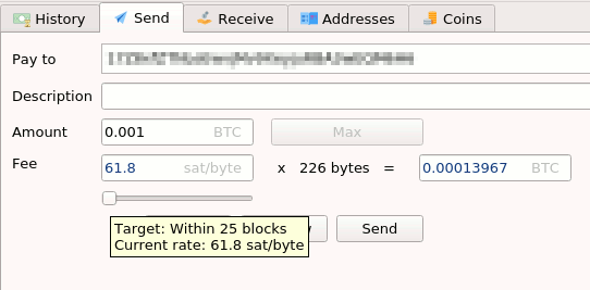 Setting a fee on a transaction in Electrum