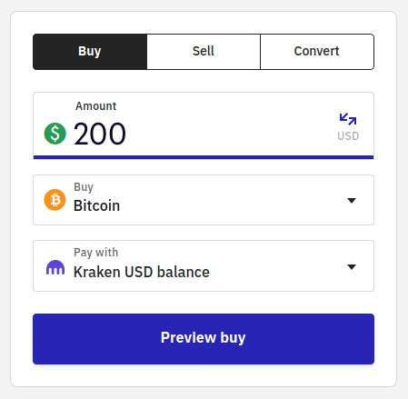 Kraken exchange buying bitcoin screenshot
