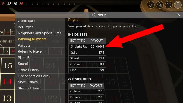 Payout Table For Lightning Roulette