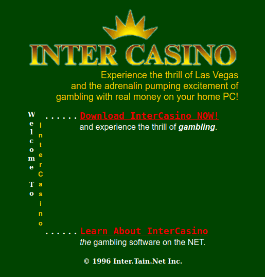 InterCasino Home Page In 1996
